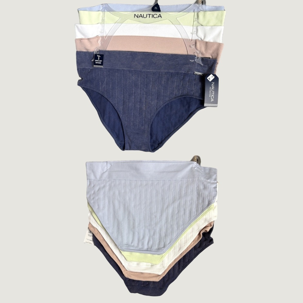 Nautica Intimates XL Multi Color 5 Pack Vertical Ribbed Hipster Panties Seamless